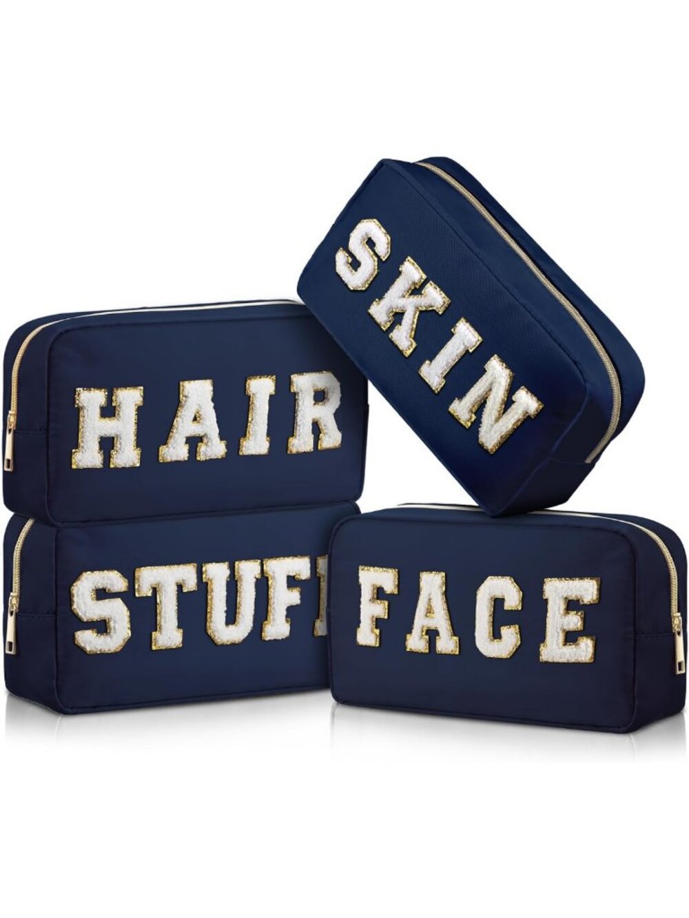 Chic Chenille Makeup Bags Set - Nylon Cosmetic Pouches with Zipper for Travel